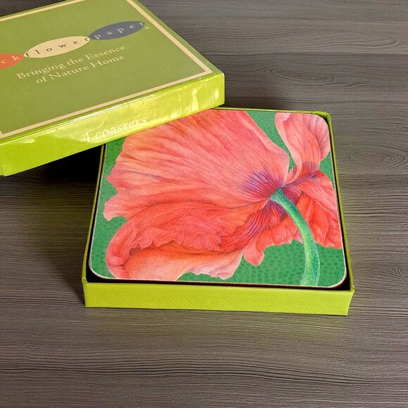 Rock Flower Paper Coasters Set Of 4 Flower Floral Cork 4" x 4" New in box - Picture 1 of 8